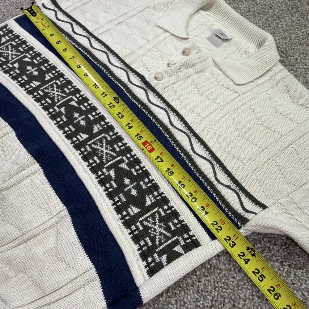 Vintage Jan Carlo Henley Sweater Cream Size XL 90s Classic Geometric